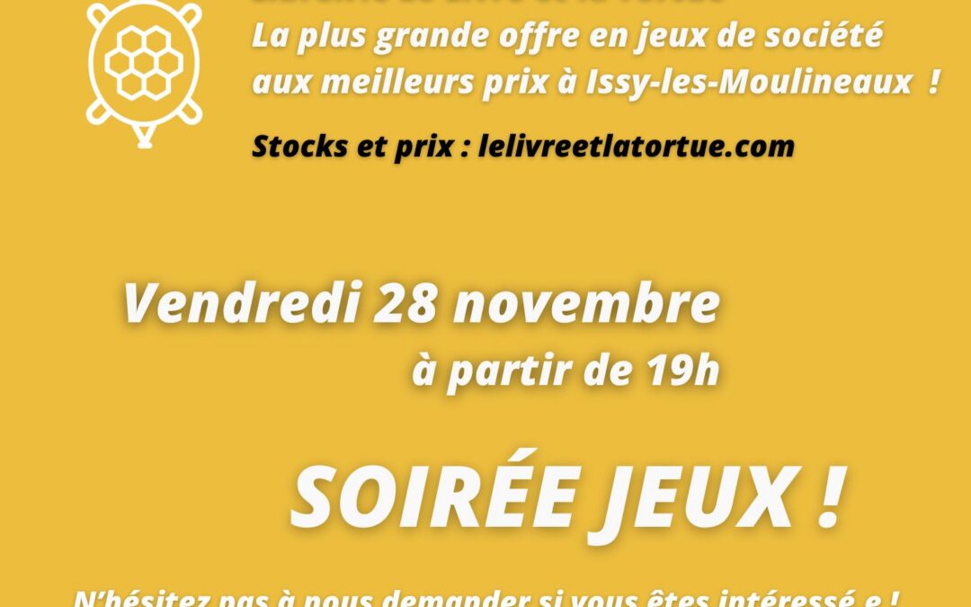 Soirée jeux de société le vendredi 28 novembre à partir de 19h